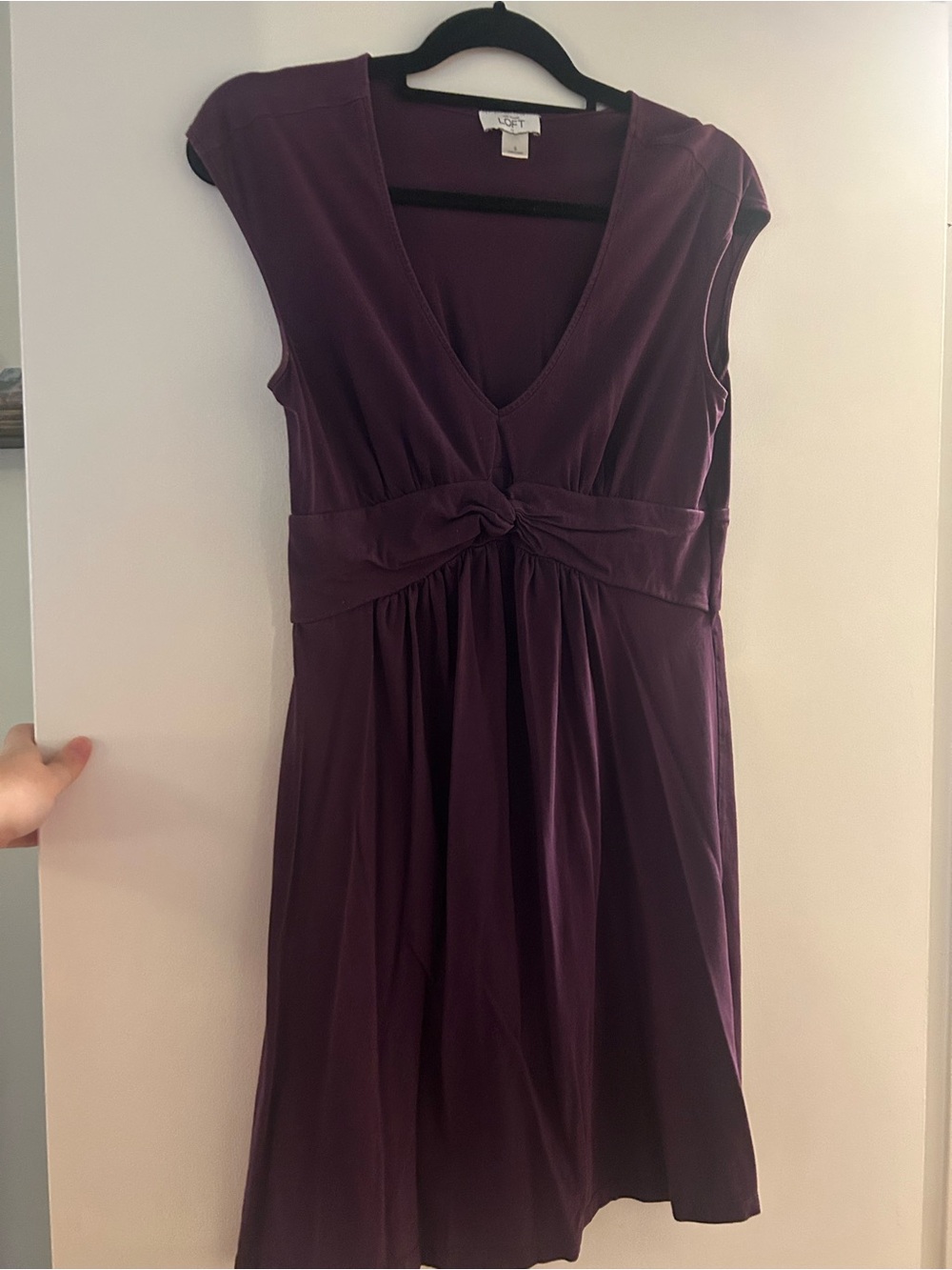 LOFT Plum V-Neck Knot-Waist Midi Dress